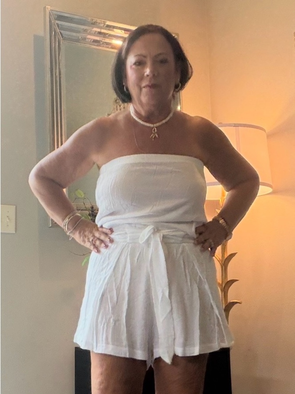 Strapless White Tie-Waist Romper